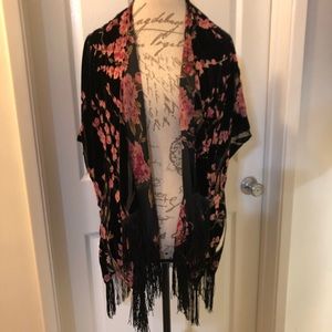 LANE BRYANT velvet burnout fringe kimono